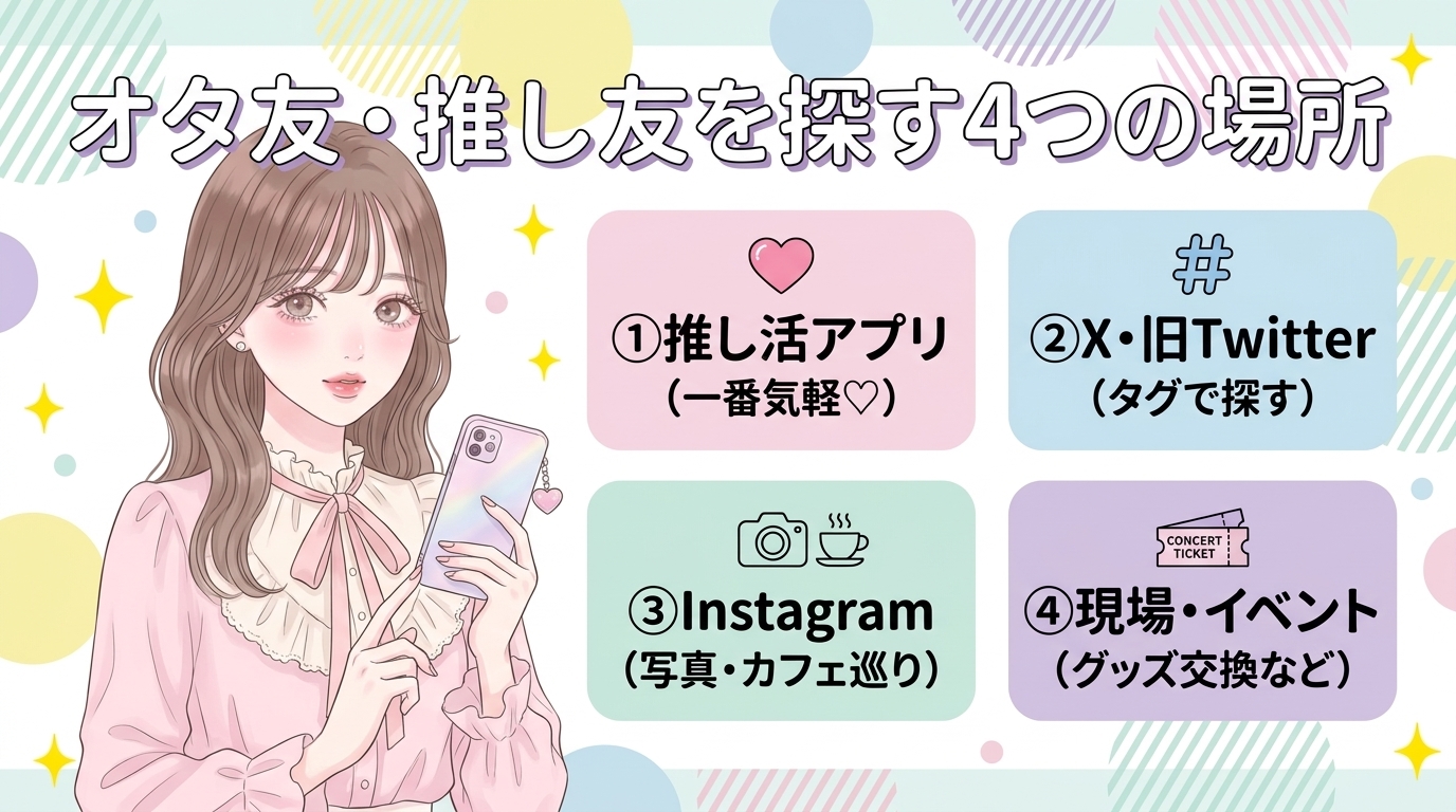 オタ友・推し友を探す4つの場所の比較イメージ