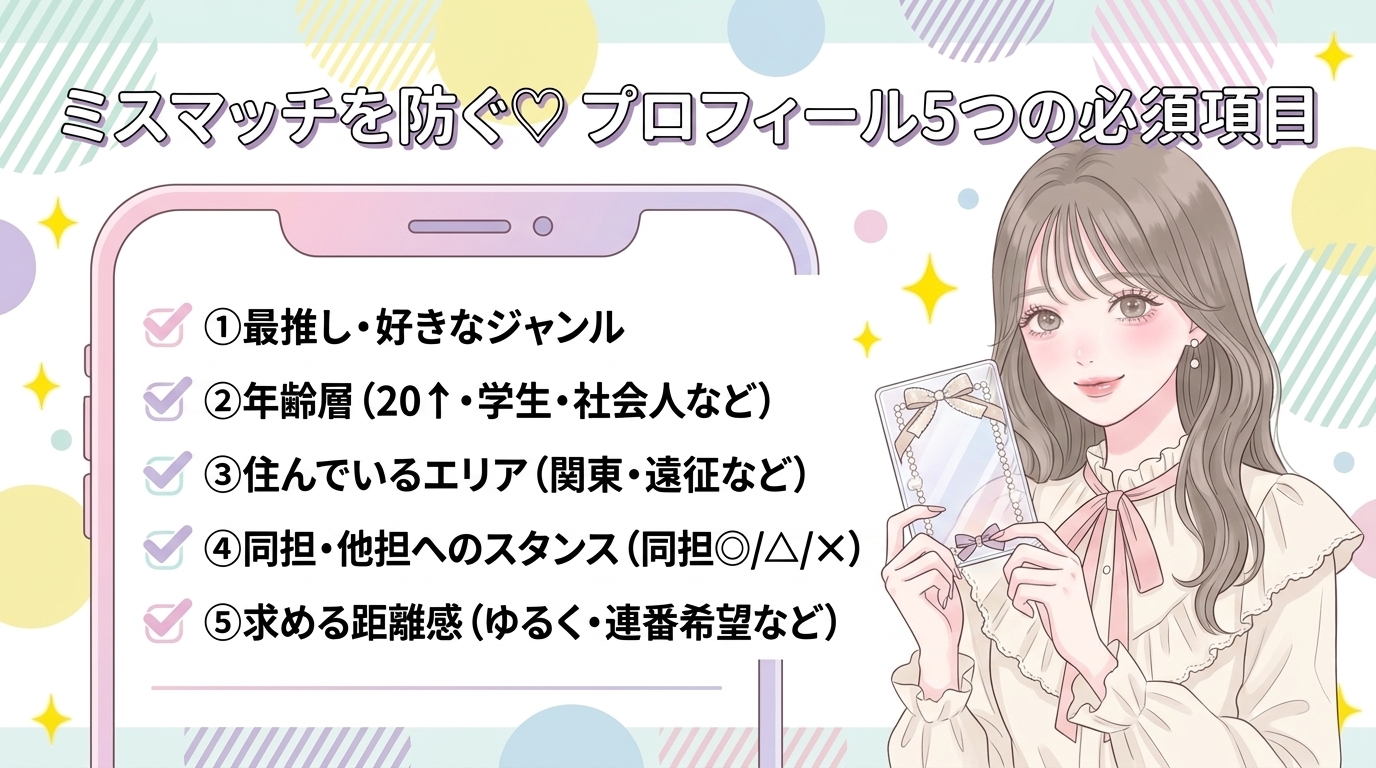ミスマッチを防ぐプロフィール5つの必須項目のイメージ
